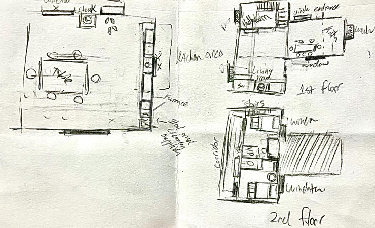 Bird´s eye view layout map of house, first and second floor. Bird´s eye view layout map of house, first and second floor.